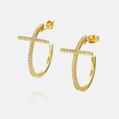 fashion simple cross gold-plated zircon earrings