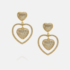 fashion hollow heart-shaped gold-plated zircon copper earrings