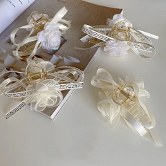 Korean style organza flower bow plastic hair clip