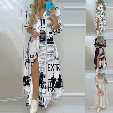Nihaojewelry fashion print long-sleeved shirt long dress Wholesale's discount tags
