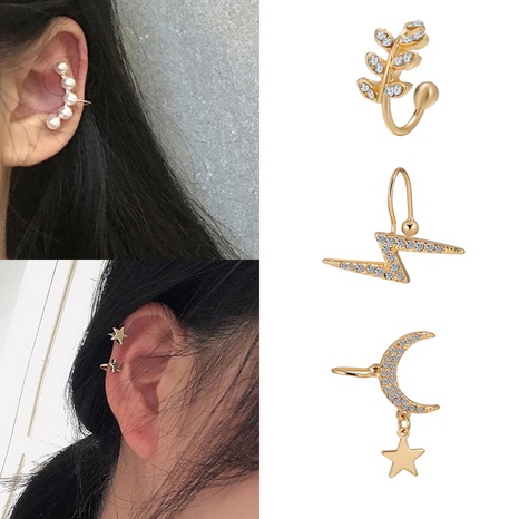 Nihaojewelry five-pointed star C-shaped double layer non-pierced ear clip Wholesale jewelry's discount tags