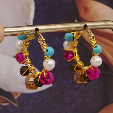 Nihaojewelry bohemian crystal pearl hoop earrings wholesale jewelry's discount tags