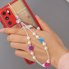 Nihaojewelry crystal pearl smile face short mobile phone lanyard jewelry wholesale