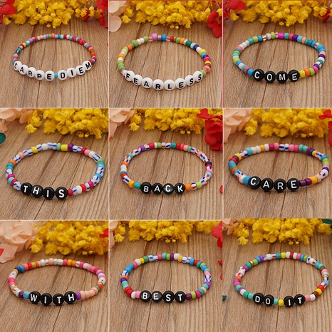 Nihaojewelry style bohème alphabet verre perles de riz bracelet en gros bijoux's discount tags