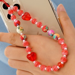 Nihaojewelry Bohemian candy rainbow soft ceramic round beads mobile phone lanyard jewelry wholesale