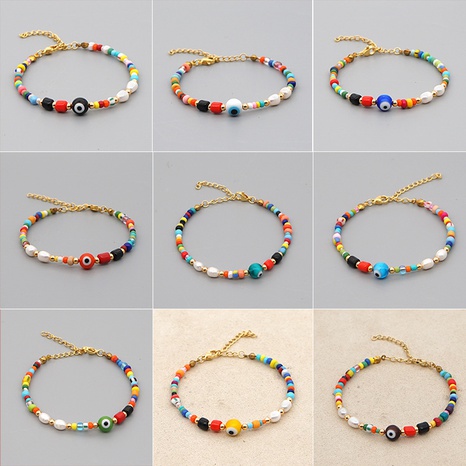 Nihaojewelry  ethnic style color pearl demon eye bracelet Wholesale jewelry's discount tags