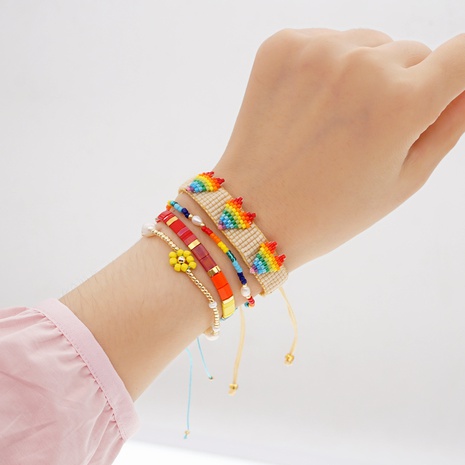 Nihaojewelry ethnic style Miyuki bead woven rainbow heart bracelet jewelry wholesale's discount tags