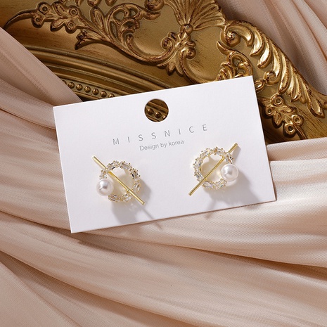 wholesale jewelry geometric round zircon pearl copper earrings Nihaojewelry's discount tags