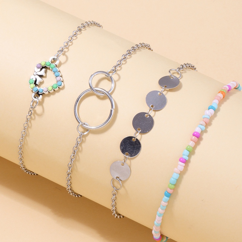 Nihaojewelry Jewelry Wholesale Color Beads Peach Heart Circle Pendant Childrens Bracelet Set