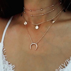 wholesale jewelry fashion disc moon pendant multi-layer round bead necklace nihaojewelry