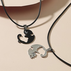 Nihaojewelry Cute cat couple stitching pendant two-color necklace Wholesale jewelry