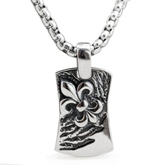 Nihaojewelry stainless steel carve flower square tag necklace pendants Wholesale jewelry