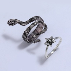 wholesale jewelry retro winding snake-shaped five-pointed star ring 2-piece set nihaojewelry
