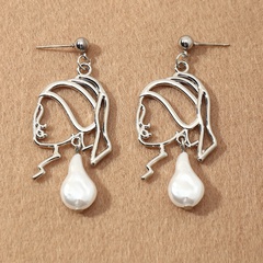 wholesale jewelry retro hollow alloy girl with pearl earrings nihaojewelry
