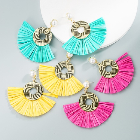 wholesale jewelry retro fan-shaped raffia fringe earrings nihaojewelry's discount tags