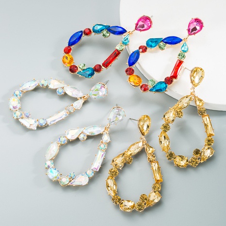 wholesale jewelry fashion drop-shaped color rhinestone alloy earrings nihaojewelry's discount tags