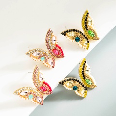vente en gros bijoux coréen papillon tridimensionnel incrusté de couleur boucles d'oreilles en strass nihaojewelry