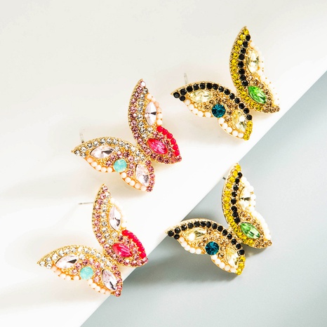 vente en gros bijoux coréen papillon tridimensionnel incrusté de couleur boucles d'oreilles en strass nihaojewelry's discount tags