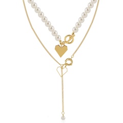 vente en gros bijoux perle pendentif en forme de coeur double collier Nihaojewelry