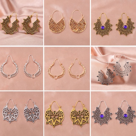 vente en gros bijoux rétro boucles d'oreilles sculptées géométriques creuses nihaojewelry's discount tags