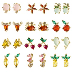 Nihaojewelry cute color zircon copper-plated animal earrings Wholesale jewelry