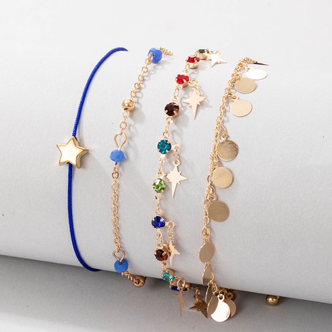 Nihaojewelry jewelry wholesale disc diamond five-star star tassel anklet's discount tags