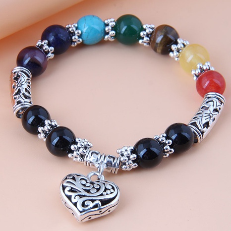 Nihaojewelry jewelry wholesale metal peach heart pendant colrful beads bracelet's discount tags