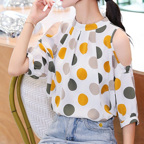 Nihaojewelry loose wave point off-shoulder chiffon shirt Wholesale's discount tags