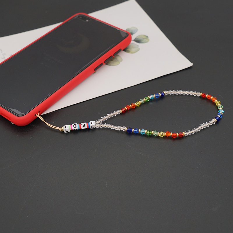 Chane de tlphone portable antiperte de perles de lettre de mode corenne