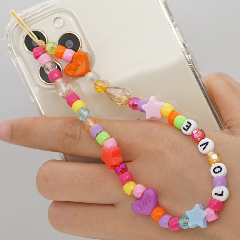 ethnic candy color mixed beads short mobile phone lanyard