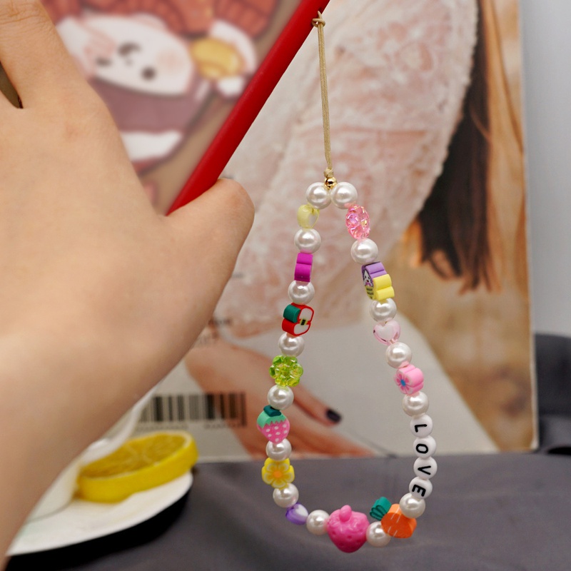 Korean creative LOVE letter beads fruit pearl mobile phone lanyard