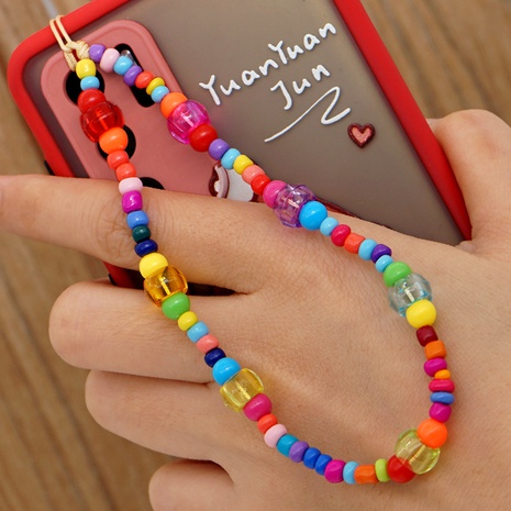 Simple ethnic acrylic candy color woven beaded mobile phone chain's discount tags