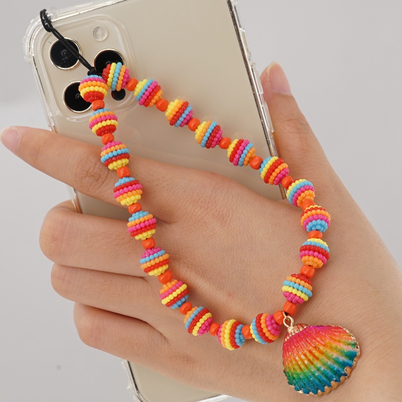 Simple bohemian rainbow shell mobile phone chain