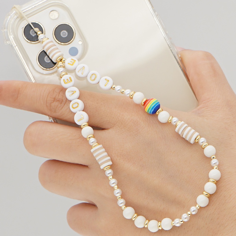 Bohemian Resin Rainbow Pearl Beaded Mobile Phone Lanyard