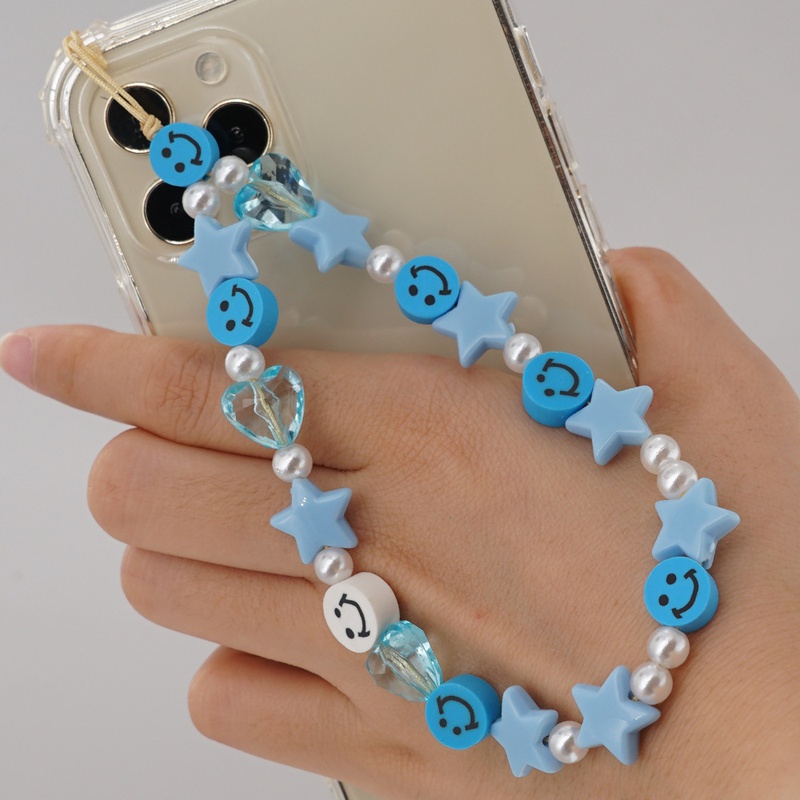 personality fashion pearl beaded star smiley mobile phone lanyard
