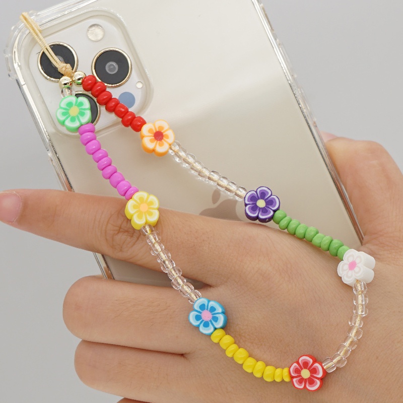 Korean style color millet beads daisy soft pottery mobile phone chain