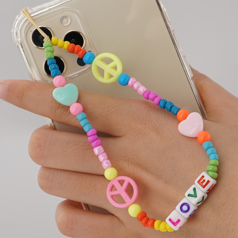 fashion letter beaded handwoven colorful beads mobile phone chain