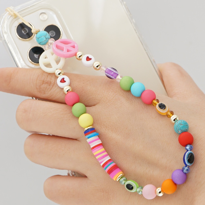 simple ethnic candy beads lucky eyes beaded mobile phone lanyard