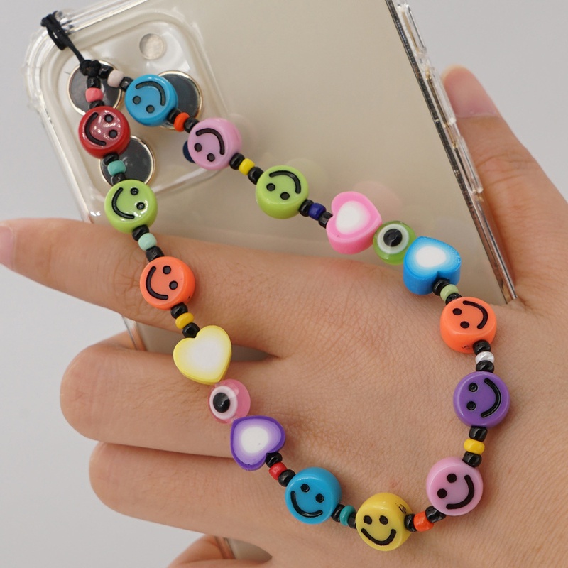 personality fashion smiley face beads mobile phone lanyard