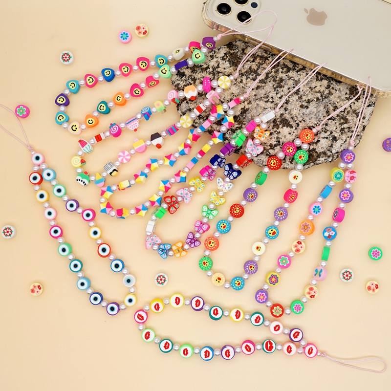 ethnic small daisy pearl beaded mobile phone chain