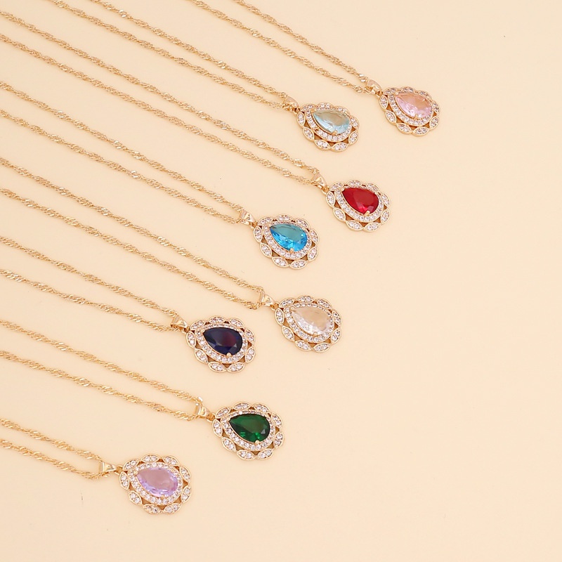 fashion multicolor full diamond water drop copper necklace wholesale