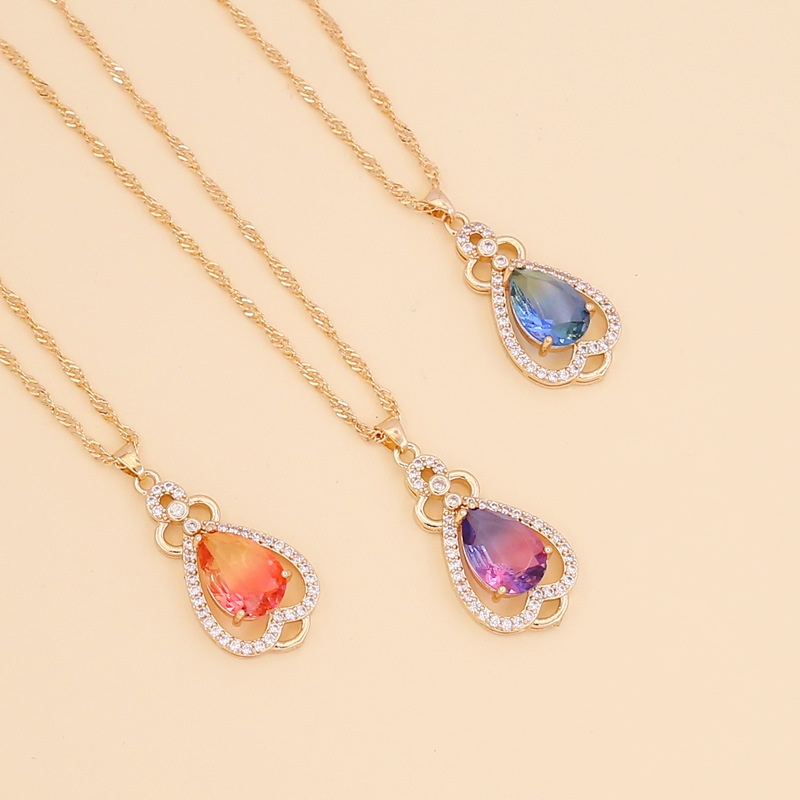 fashion full diamond gradient glass pendent copper necklace