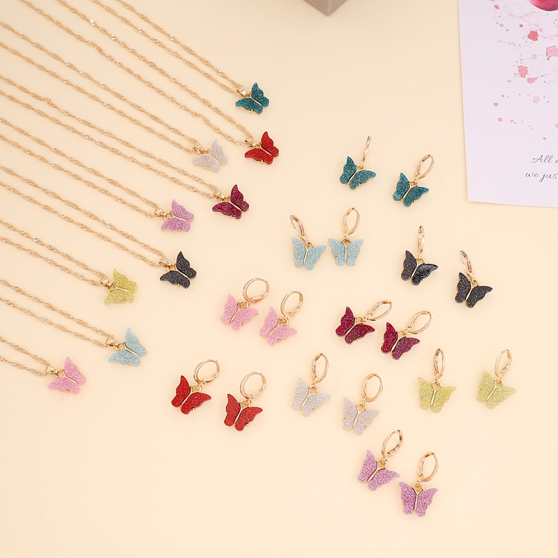 korean style multicolor fluorescent butterfly necklace