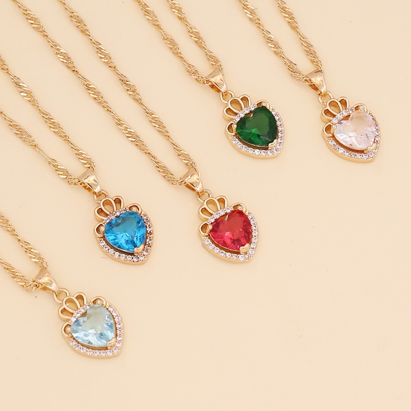 fashion multicolor full diamond heart necklace