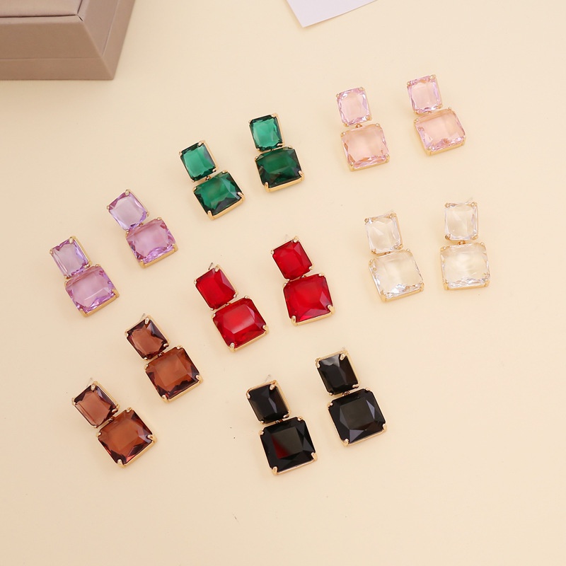 fashion macaron square crystal long earrings