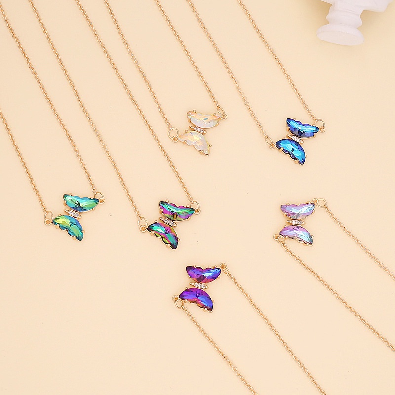 fashion simple multicolor gradient butterfly necklace