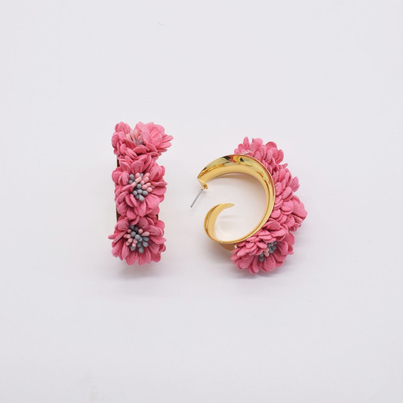 Bohemian exaggerated fabric rose flower earrings
