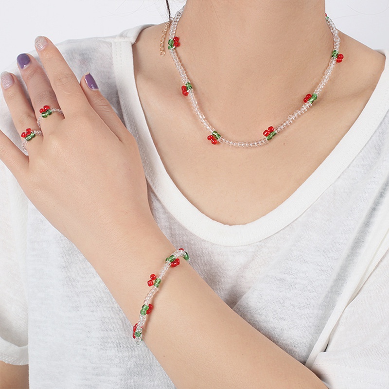 fashion crystal beaded necklace bracelet ring set