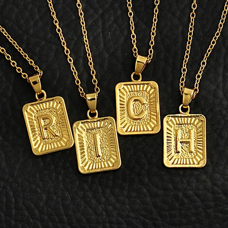 fashion gold medal square letter necklace wholesale  NHAYN361088's discount tags