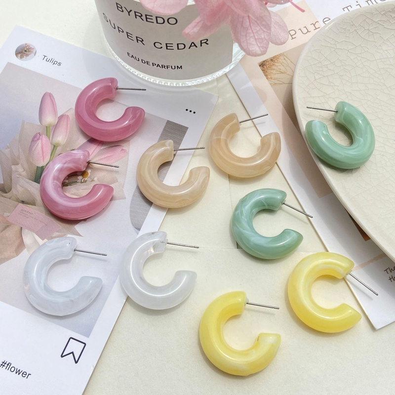 fashion macaron color Cshaped creative resin earrings